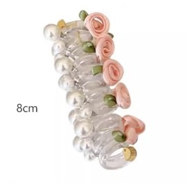 Flower Telephone Wire Hair Bands Rose Flower Hair Ties with Pearls Floral Spiral Hair Ties Flower Pearl Ponytail (White butterfly)