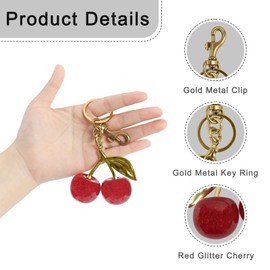 U+U Cherry Bag Charms for Women, Glitter Cute Keychain for Home and Car Keys, Handbags, Backpacks, and Purse Accessories for Decoration (Gold and Red)
