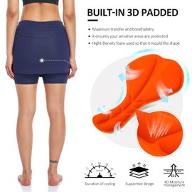 Santic Women's Cycling Skirts Shorts 2 in 1 Cycling Shorts with Padded High Waistband Bike Shorts Navy
