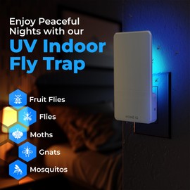 HOME IQ - Indoor UV Pest Control Device and Night Light. LED Powered Flying Insect Trap for Flies, Moths, Gnats, Fruit Flies and Mosquitos. (Device + 5 Traps)
