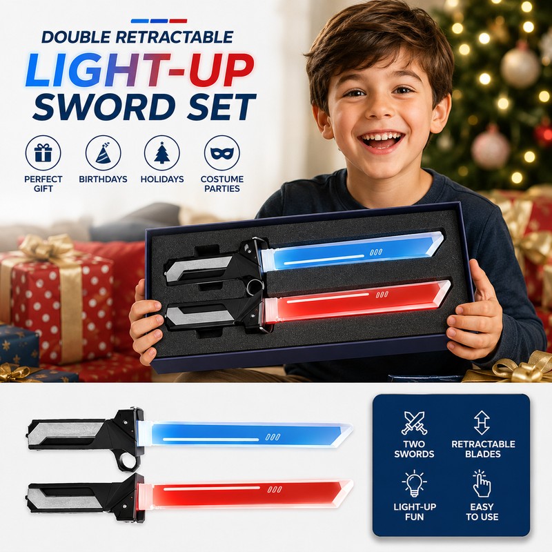 Double-Blade Retractable Light-Up Sword Toy – Extendable Plastic Role-Play Prop
