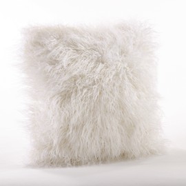 Fennco Styles Decorative Faux Mongolian Fur Throw Pillow (Ivory, 18"x18")