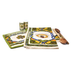 Royal Tara Traditional Irish Shamrock Set of Kitchen Textile 100% Cotton Tea Towel and Pot Holder - Irish Weave