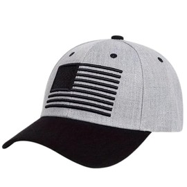 USA Flag Hat - American Flag- Embroidered - Put Your Patriotism On Display - Comfortable - Adjustable - One Size Fits Most (Gray Hat/Black Flag)