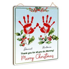 DIY Christmas Presents For Mom Handprint Art Craft for Mom, Birthday Thank You Mom Sign, Gift from Kids Toddler Baby, Floral Bouquet Mom Christmas Gifts, Children Baby, New Parents Gift Family(2 Kids)