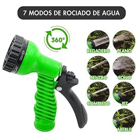 Extensible de Manguera Expandible de Agua Flexible y Duradera con Boquilla de Pulverización de 7 Funciones y Núcleo de Látex de Triple Capa, Tubería de Agua Ligera a Prueba de Fugas