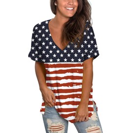 4Th of July Shirts for Women Red White and Blue Shirts Cute Flag Day Tops Tees M
