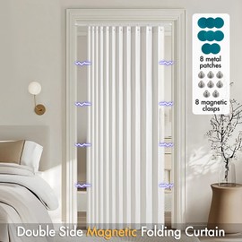 MIULEE Accordion Style Magnetic Folding Door Curtains for Doorways/Closet, Room Divider Pleated Drapes with Hooks for Interior Living Room/Bedroom/Open Closet, White, W52 x L78 inches, 1 Panel