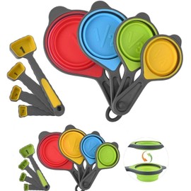 Juego De Tazas Y Cucharas Medidoras Plegables, 16 Piezas De Tazas Y Cucharas Medidoras De Silicona Portátiles Para Medir Líquidos Y Secos, Juego De Herramientas De Medición De Silicona De G