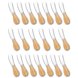 ProudMoore 20 Pcs Cheese Spreader Knives, Mini Butter Spreader with Wooden Handle, Stainless Steel Cheese Knife Set for Charcuterie Board, Sandwich, Appetizers, Cocktail Spreading