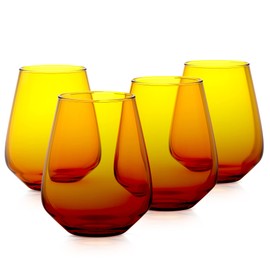 RAKLE Stemless Wine Glasses Set of 4, 14.3oz Modern Colored Drinking Tumblers for Red White Rose Wine and Cocktails, LeadFree Durable Dishwasher Safe Glassware, Amber Gradient