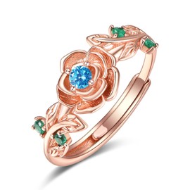 December Birthstone Jewellery Topaz Ring Sterling Silver Rose Rings for Women Rose Gold Flower Rings Adjustable Rose Ring Jewellery Gifts for Women