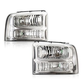 G-PLUS Headlights Assembly, Compatible with 2005 2006 2007 Ford F250 F350 Super Duty 2005-2007 Headlamp Driver and Passenger Side, Clear lens Chrome Housing Clear Reflector