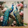 Peacock Shower Curtains Blue Beautiful Bird Pink Flower Two Peacocks