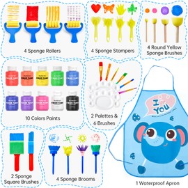 Shuttle Art Washable Finger Paints Set, Kids Paint Set - 37 Pack with 10 Colors (60ml), Paint Brushes, Sponge, Palette, Smock, Non-Toxic for Toddlers