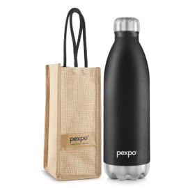 PEXPO Electro 24 Hrs Hot & Cold ISI Certified with Jute Bag | Stainless Steel Water Bottle 1800ml | 60 oz Knight Black| Office Bottle | Workout | Travelling