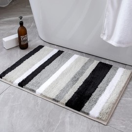 MIULEE Bath Mat Bath Mat Stripe Shower Mat Non-Slip Bath Mat Modern Doormat Decorative Bathroom Mat Washable Absorbent Non-Slip Bathroom Living Room 1 Piece 40 x 60 cm Black and Grey