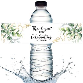 100PCS Wedding Water Bottle Labels Waterproof Greenery Floral Wraps Sticker for Water Bottle Baby Shower Bottle Label for Bridal Shower Party Thanks (Eucalyptus)