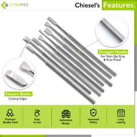 8-Piece Precision Miniature Chisel Set for Models and Crafts - Premium Stainless Steel Chisels with Ergonomic Octagonal Handles by Cynamed