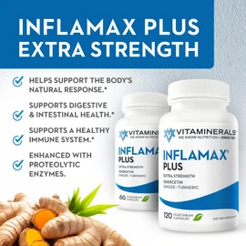 Vitaminerals® 121+ Inflamax® Plus | Quercetin | Proteolytic Enzymes | Ginger | Turmeric | Veggie caps (120)