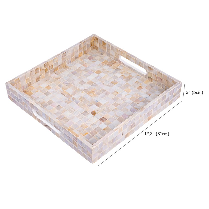 PEMAR 12.2" Square Serving Tray Mother of Pearl Nacre Wood