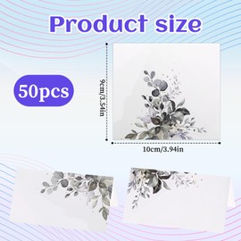 Pack of 50 Place Cards, Tent Printable Name Card Wedding Greenery Folding Name Card for Party Bridal Banquet Dinner Parties, Birthdays, Buffets and Catering, 3.9 x 3.5 Inches