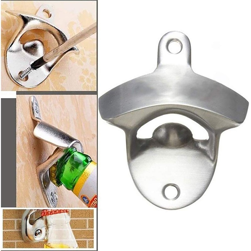 Durable Stainless Steel Bottle Opener,Wall Mounted Silver Opener,for Bartender Cafe