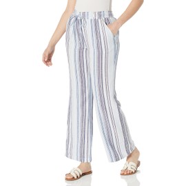 Briggs New York Womens Linen Pull On Wide Leg Casual Pants, Blue/Gray/Navy/White, 14 US