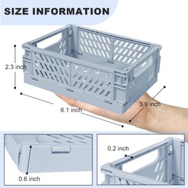 Small Pastel Plastic Storage Bins 2Pcs Foldable Pastel Crates Plastic Basket Colorful Storage Containers Baskets for Classroom Kitchen Office Bedroom Desktop Home Decor (Blue 5.8" x 3.8" x 2.2")