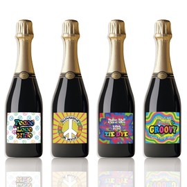 SUPERDANT Weinetiketten Für Flaschen 4 Stil Champagneretiketten 60' Stück Hipop Weinaufkleber Für Hipop Party Champagner Weinflaschenetikettenaufkleber Für Vintage Groovy Party 4 Stück/Set