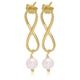 14k Gold Plated 925 Sterling Silver Freshwater Pearl Drop Earrings (Infinity)