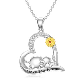 ROMANTICWORK Cow Necklace 925 Sterling Silver Highland Cow Pendant Necklace Sunflower Cow Jewellery Gifts for Women Girls