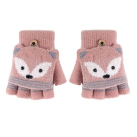 Convertible Flip Top Gloves,Winter Wool Knitted Fingerless Gloves with Mitten Cover for Toddler Kids Girls Boys 5-10 Years