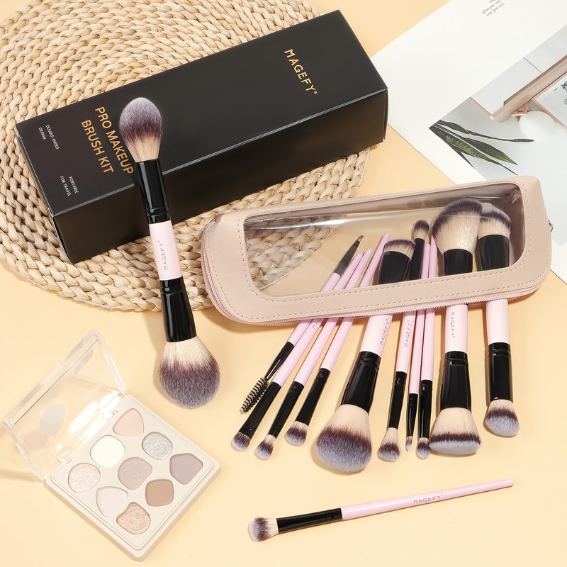 MAGEFY Makeup Brushes 12Pcs with Bag, Double-End Multi-functional for Foundation