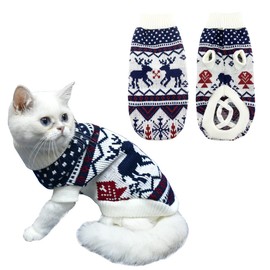 Vehomy Christmas Dog Sweater Xmas Dog Cat Winter Clothes Xmas Kitten Turtleneck Pullover Knitwear with Christmas Tree Reindeers Snowflakes Pattern Puppy Warm Sweater for Kittens Small Dogs M