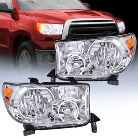 Nilight Headlight Assembly for 2007 2008 2009 2010 2011 2012 2013 Toyota Tundra 2008-2017 Sequoia Headlamps Replacement Chrome Housing Amber Reflector Driver and Passenger Side
