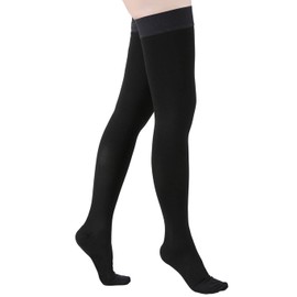 KEKING - Medias de compresión hasta el muslo con puntera cerrada para hombres y mujeres, opacas, 20-30 mmHg, manguera de compresión graduada para piernas con banda de silicona, hinchazón, venas varicosas, edema, DVT, negro, talla M