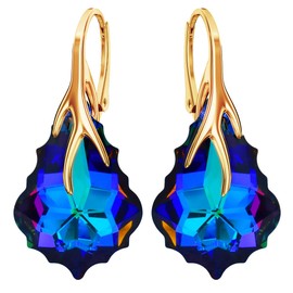 Baroque Hanging Earrings 925 Silver Gold-Plated 24 K with Austrian Crystal - Jewellery Real Silver Earrings for Women - Pendant Earrings Ideal for Gifts for Women, Sterling Silver, Cubic Zirconia