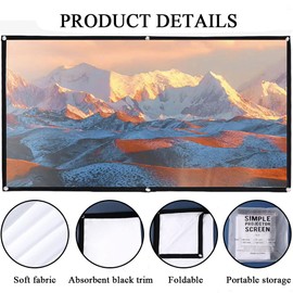 AndThere Outdoor Projector Screen Garden Portable Projector Screen Indoor Outdoor Cinema Projector Screen Foldable 16:9 HD Projection Screen Outdoor Movie Bedroom Home TV Projector Screen 84 inch