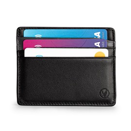 Quve - Leather Card Wallet, Slim Card Holder, RFID Blocking, Minimalistic, Slimline Design, Black, 10cm x 8cm x 3mm