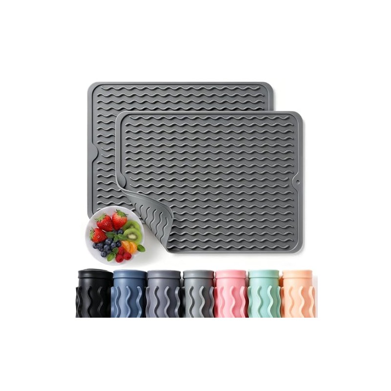 Caketime Silicone Dish Drying Mat - 2 Pack for Kitchen