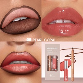 2Pcs Lip Liner and Lipstick Combo, Highly Pigmented Lip Liner and Lipstick Set for women, Long Lasting Matte Lip Liner and Hydrating Lip Balm Lip Gloss Makeup Kits with Sharpener