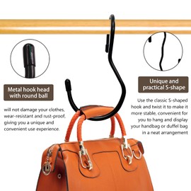 Handbag Hanger for Closet - 12 Pack Handbag Hanger Organiser, Large Bag Hanger Handbag Hooks for Hanging Purses, Handbags, Belts, Clothes, Pans and Pots