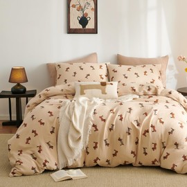 Lanqinglv Muslin Bed Linen 135 x 200 cm Cotton Dachshund Pattern, Renforce Linen Look, Oeko-Tex Children's Bed Linen with Zip and 1 Pillowcase 80 x 80 cm