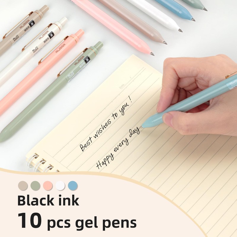 NUSIGN Gel Pens, 10 Pcs 0.5mm Retractable Black Ink Fine