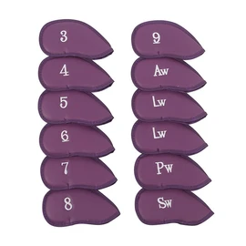 Golf Iron Head Cover Set of 12 Pieces, Thick Synthetic Leather Golf Covers Fits All Brands (Purple)