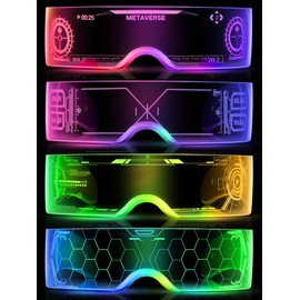 TOODOO 4 Pairs LED Visor Glasses Light up Glasses Futuristic Luminous Rave Glasses 7 Colors 4 Modes for Club Christmas Party (Adorable Style)