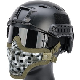 Evike Airsoft - Matrix Iron Face Carbon Steel Mesh Striker V1 Lower Half Face Pro (Color: OD Green/Skull)