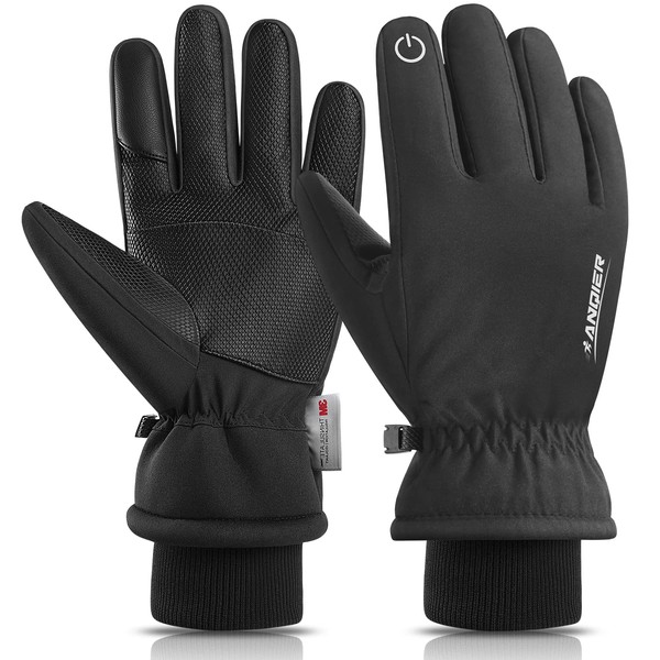 anqier Winter Gloves -30℉ Touchscreen Thermal Gloves Waterproof Windproof Gloves Ski Gloves for Men Women Running Cycling Black Large