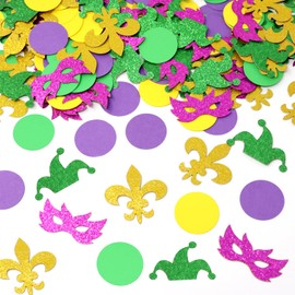 Honbay 200PCS Glitter Mardi Gras Party Confetti Decorations Carnival Party Supplies Green Yellow Purple Confetti for Table Centerpiece or Party Favors (6 Style)